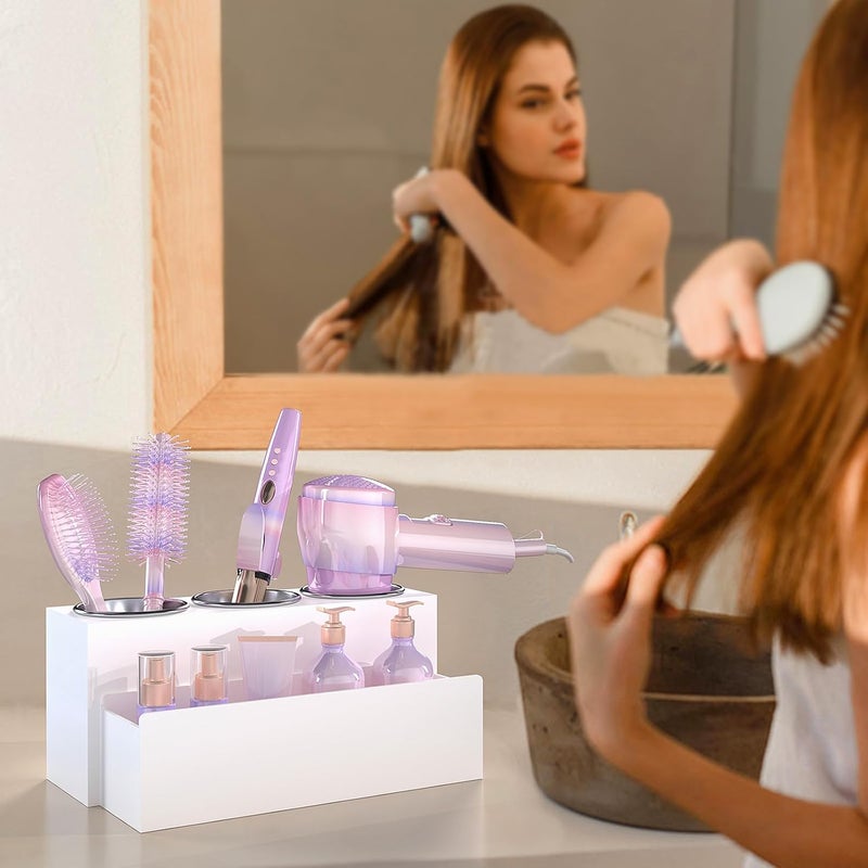 PITBVO Hair Tool Organizer, Detachable Acrylic Hair Dryer Holder for Bathroom, Hair Styling Accessories Curling Iron Hot Tools Organizer with 3 Cups, Countertop Vanity Storage (Matte White) - Image 5